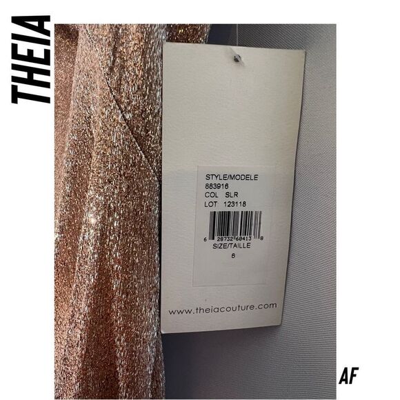 THEIA OFF-SHOULDER GLITTER GOWN IN ROSE GOLD NWT NEW SIZE 6 - Picture 8 of 11